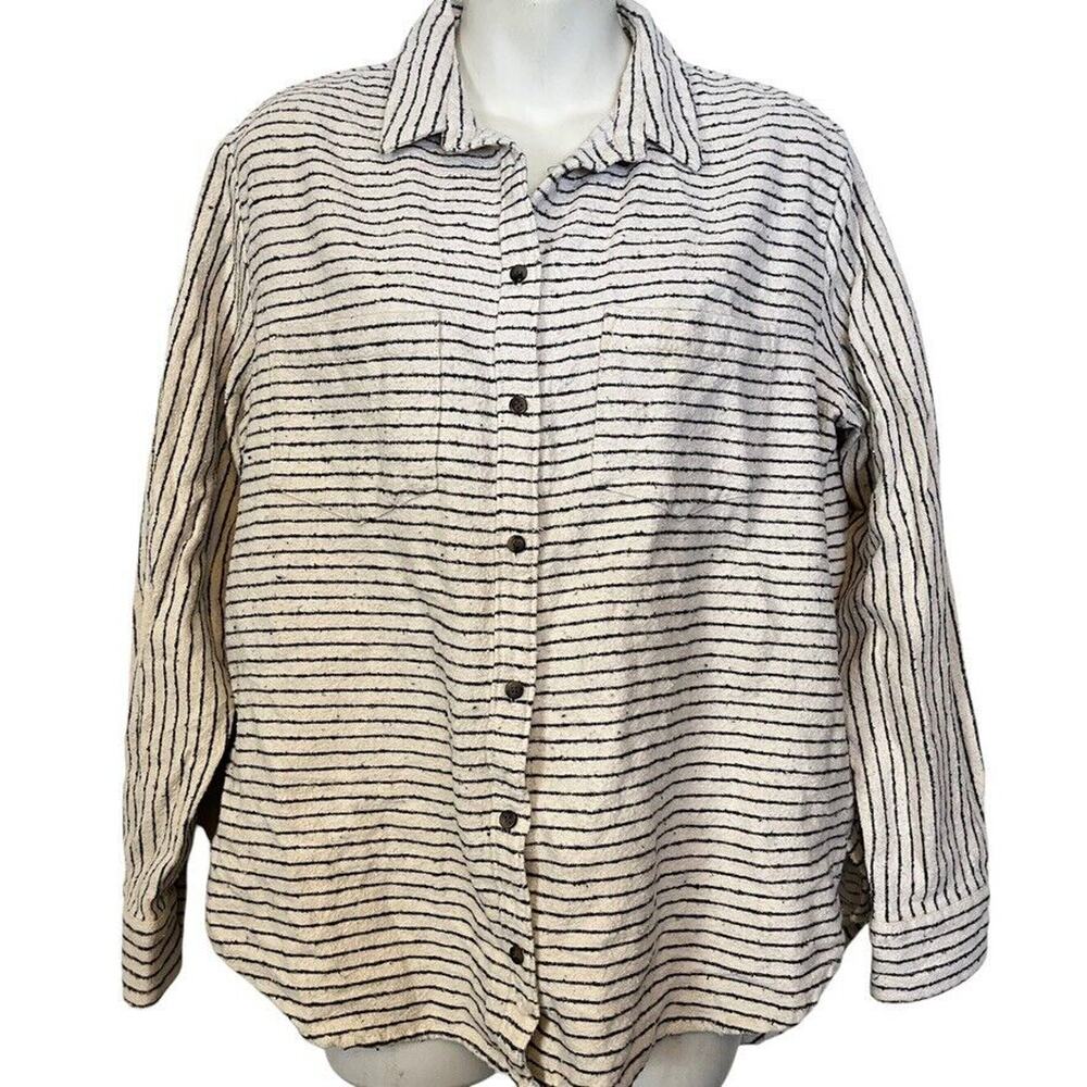Madewell Flannel Oversized Ex Boyfriend Button Down Shirt Mick Stripe Ivory sz M